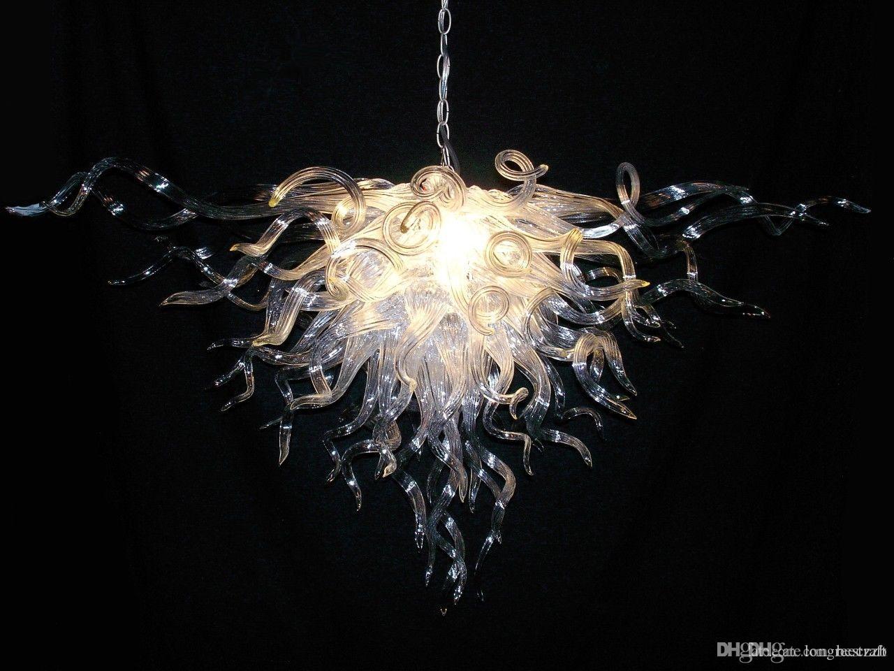 High Ceiling Long Chain Murano Chandelier with Clear Crystal Design and LED Bulbs for Modern Living and Dining Rooms, 110v-240v