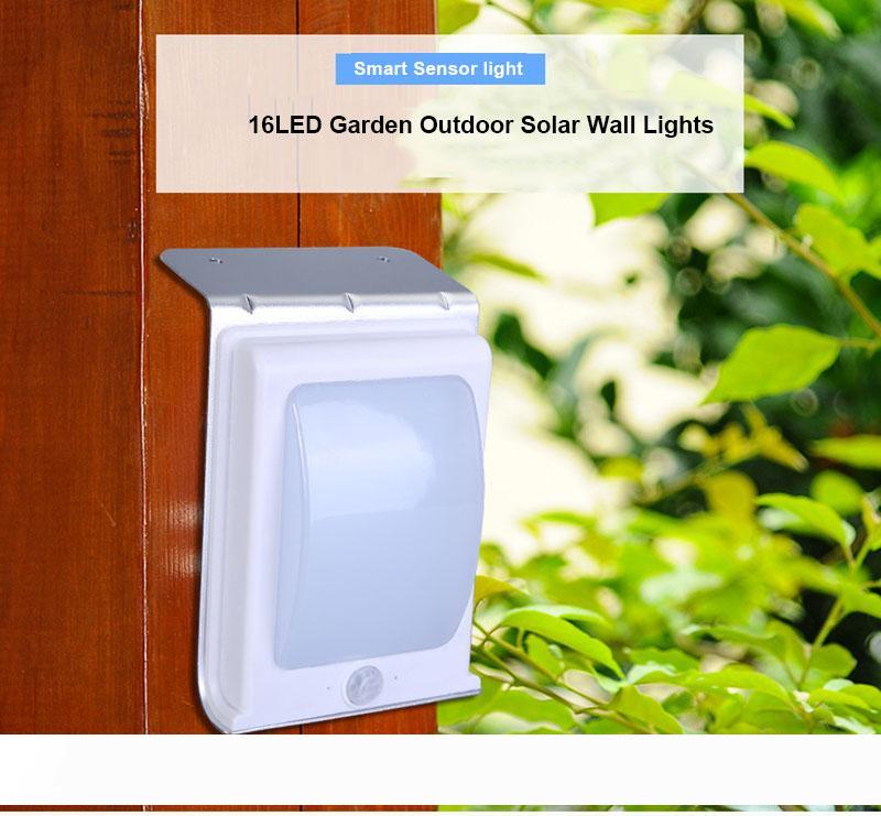 High-lumen solar sensor outdoor wall lamp with 16 LEDs, 300lm waterproof garden pathway lighting