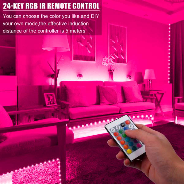 High-quality 300-LED 24W RGB IR44 light strip set featuring white lamp plate and IR remote, made with premium materials