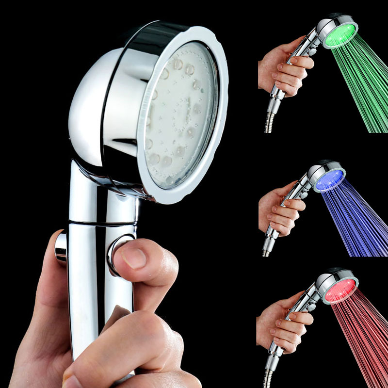 High-quality colorful glow-saving adjustable chrome rain showerhead for bathrooms