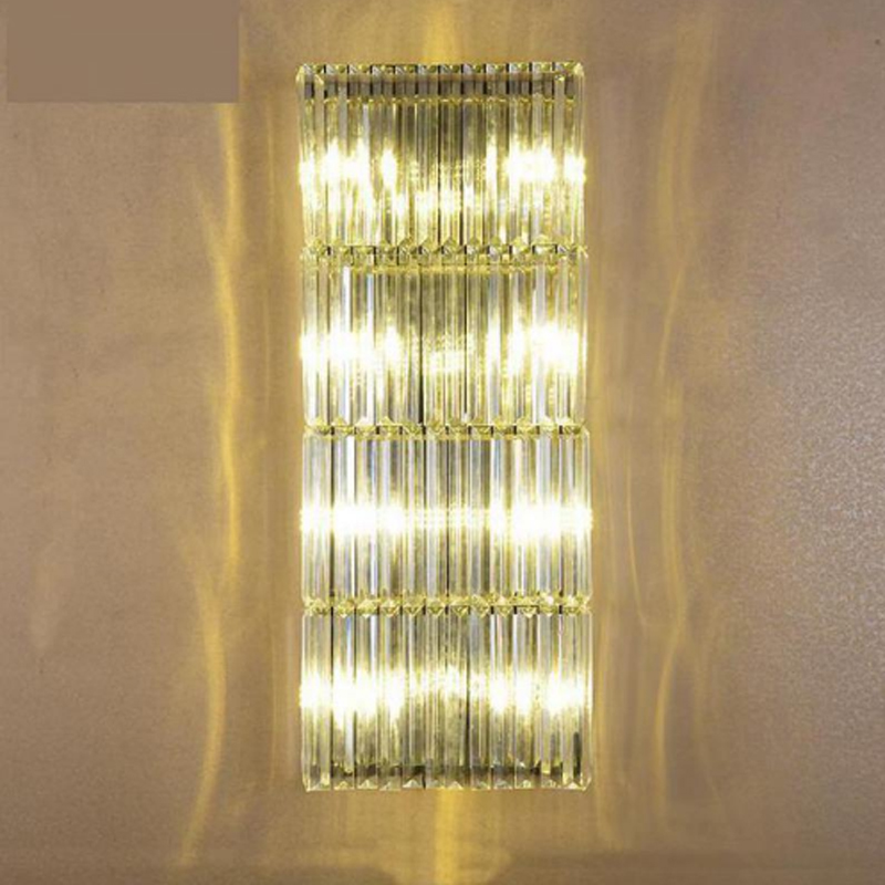 High-quality crystal wall lamp for living room TV background, bedroom square wall light, and hotel villa club accent lighting