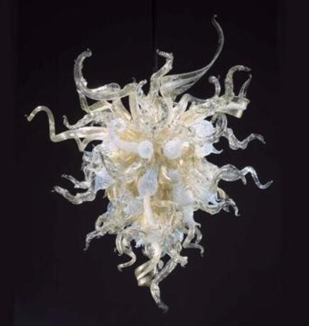 High-quality mini LED chandeliers with hand-blown glass in clear amber, ideal for hotel decor