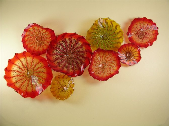 High-quality orange decorative plate lamps for modern home decor, featuring Murano flower glass hanging wall art