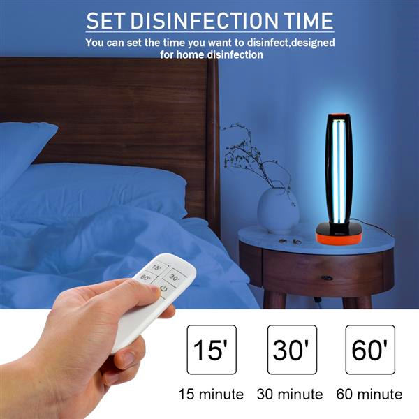 High-quality wireless remote-controlled UV sterilization lamp with a 1.5m black power cord and blue light, offering multiple functions