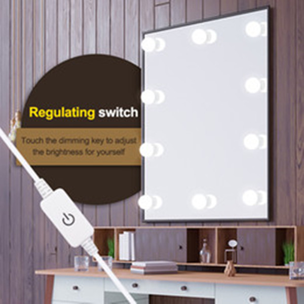 Hollywood-style dimmable LED vanity mirror lights with 6/10/14 bulb options for dressing tables, 12V power