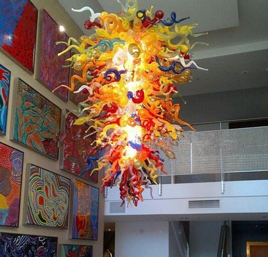 Home Decoration Lamps Large Crystal Chandeliers Lighting for High Ceiling Spaces Dining Room Hand Blown Art Glass Pendant Lights