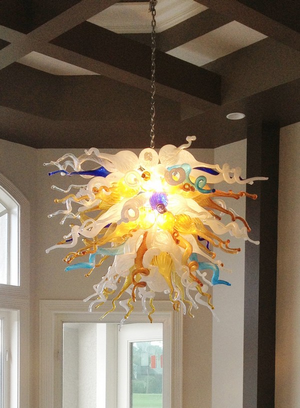 Home Flower Pendant Chandelier - Artistic Handcrafted Blown Glass Lighting for Bedroom and Living Room