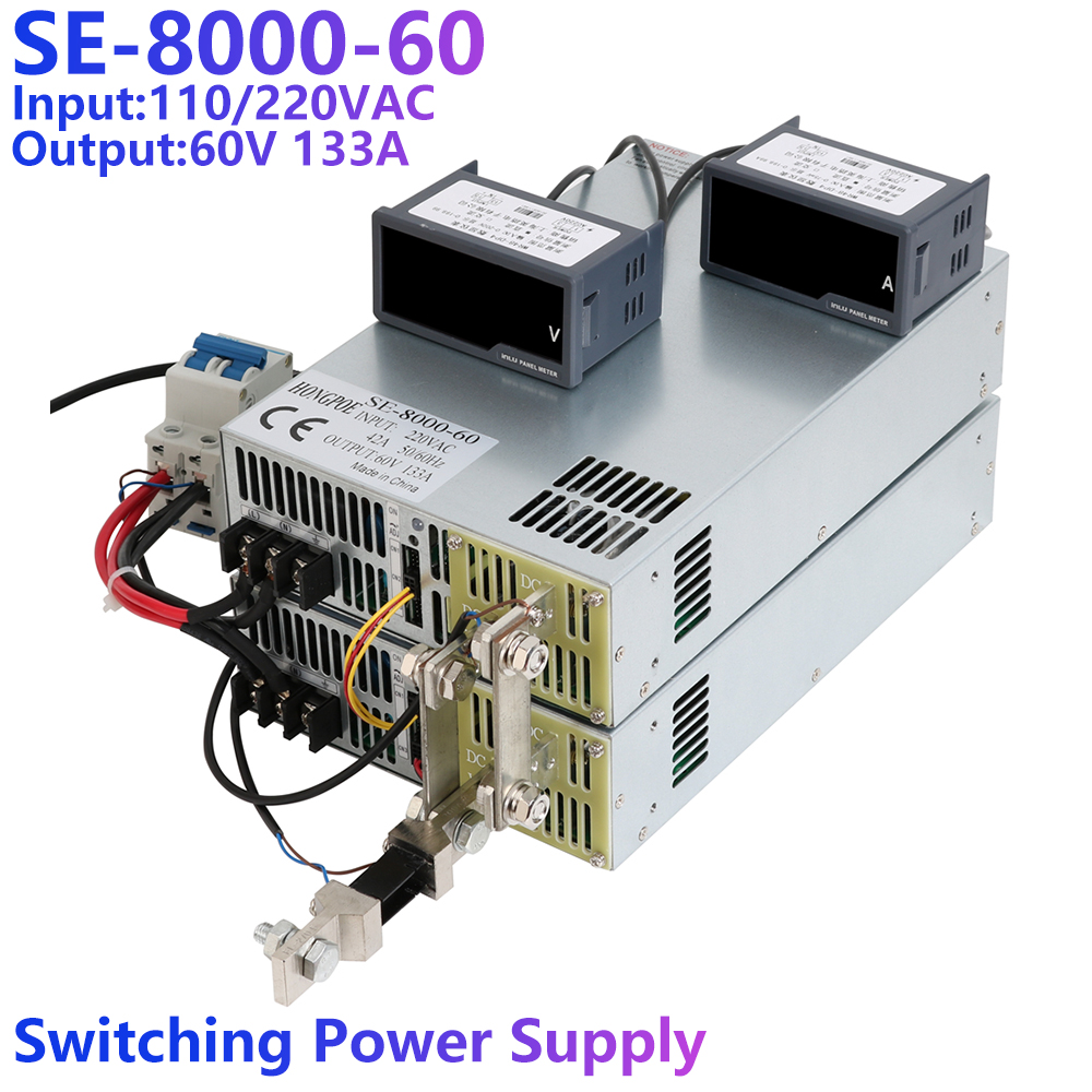 hongope 8000w 60v power supply with 0-60v adjustable output, 60vdc ac/dc conversion, 0-5v analog signal control, model se800060, transformer for 60v 133a, compatible with 110vac, 220vac, 380vac input