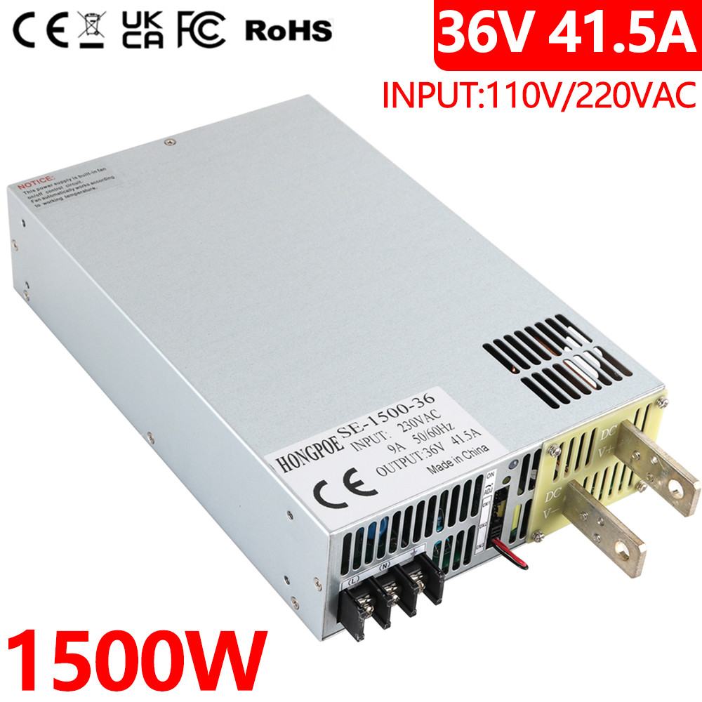 HONGPOE 1500W 36V high-performance adjustable DC power supply with 0-36V output, analog signal control, and 110V/220V AC input supporting 41.5A current