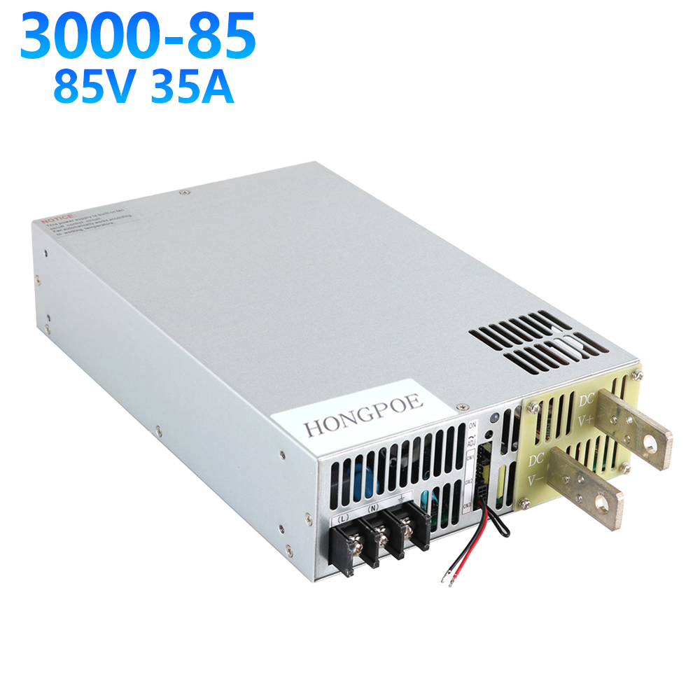 HONGPOE 3000W 85V 35A adjustable power supply with 0-5V/0-10V PMW analog control, ON/OFF function, and 110VAC/220V input