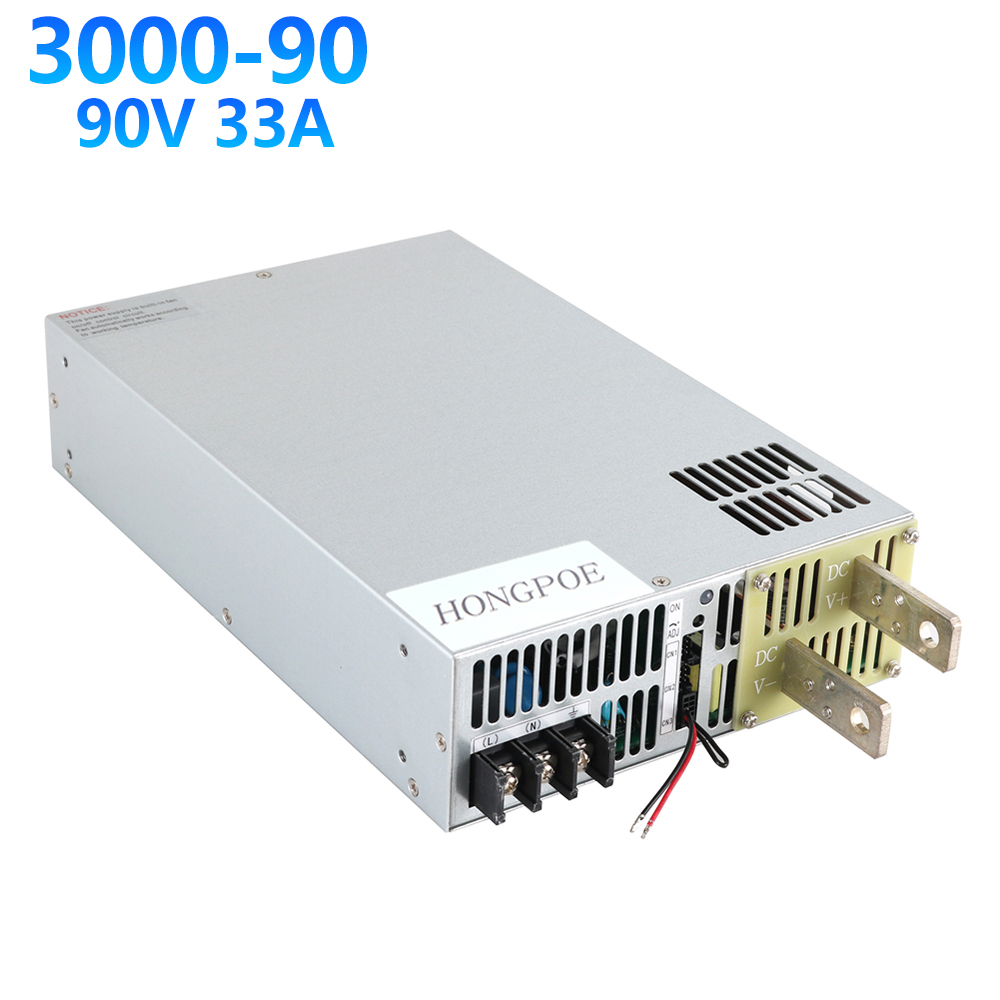 HONGPOE 3000W 90V 33A adjustable power supply with 0-90V DC output, AC-DC conversion, 0-5V analog signal control, compatible with 110V/220V AC input, model SE-3000-90