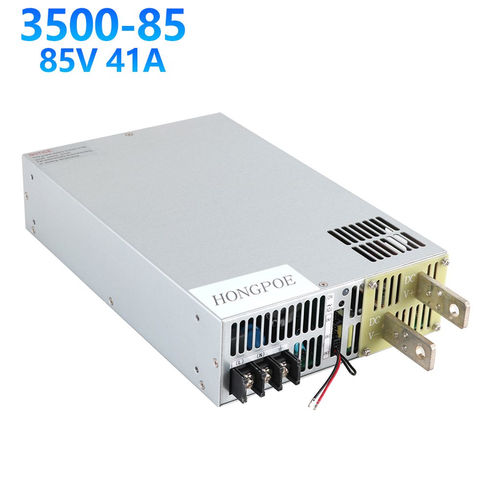 HONGPOE 3500W 85V adjustable power supply with 0-85V DC output, 0-5V analog control, 41A capacity, and 110V/220V AC input