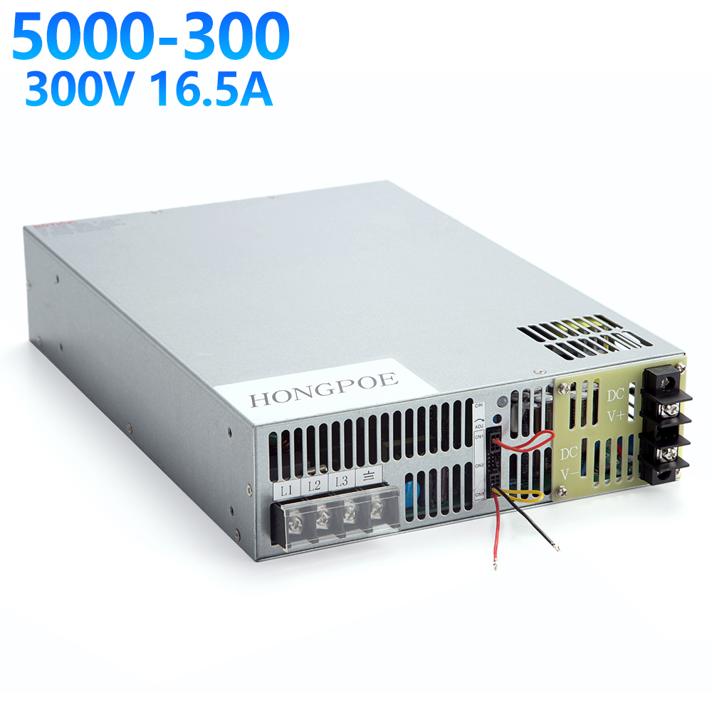 HONGPOE 5000W 300V adjustable AC-DC power supply with 0-16.5A and 0-300V output, supporting 220VAC/380VAC input