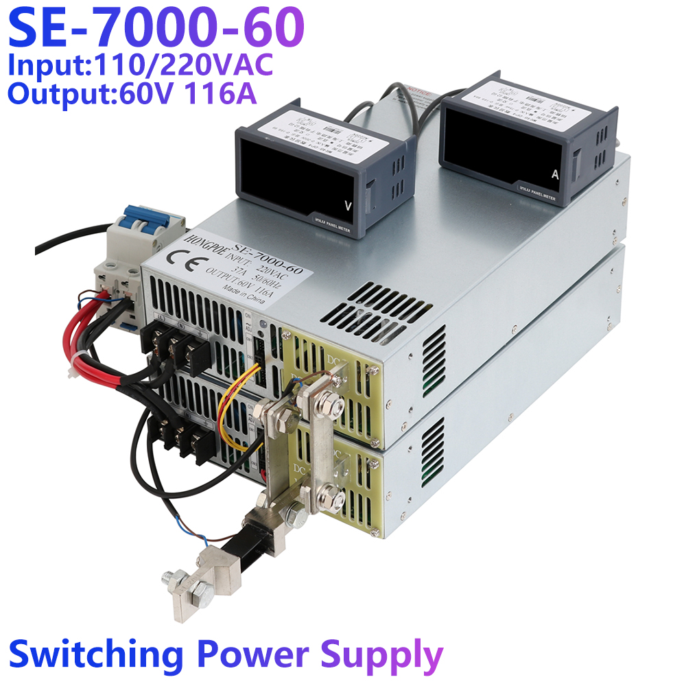 hongpoe 7000W 116 5A 60V LED power supply with 0-5V analog control, 0-60V adjustable output SE700060 model, accepts 110-220V AC input
