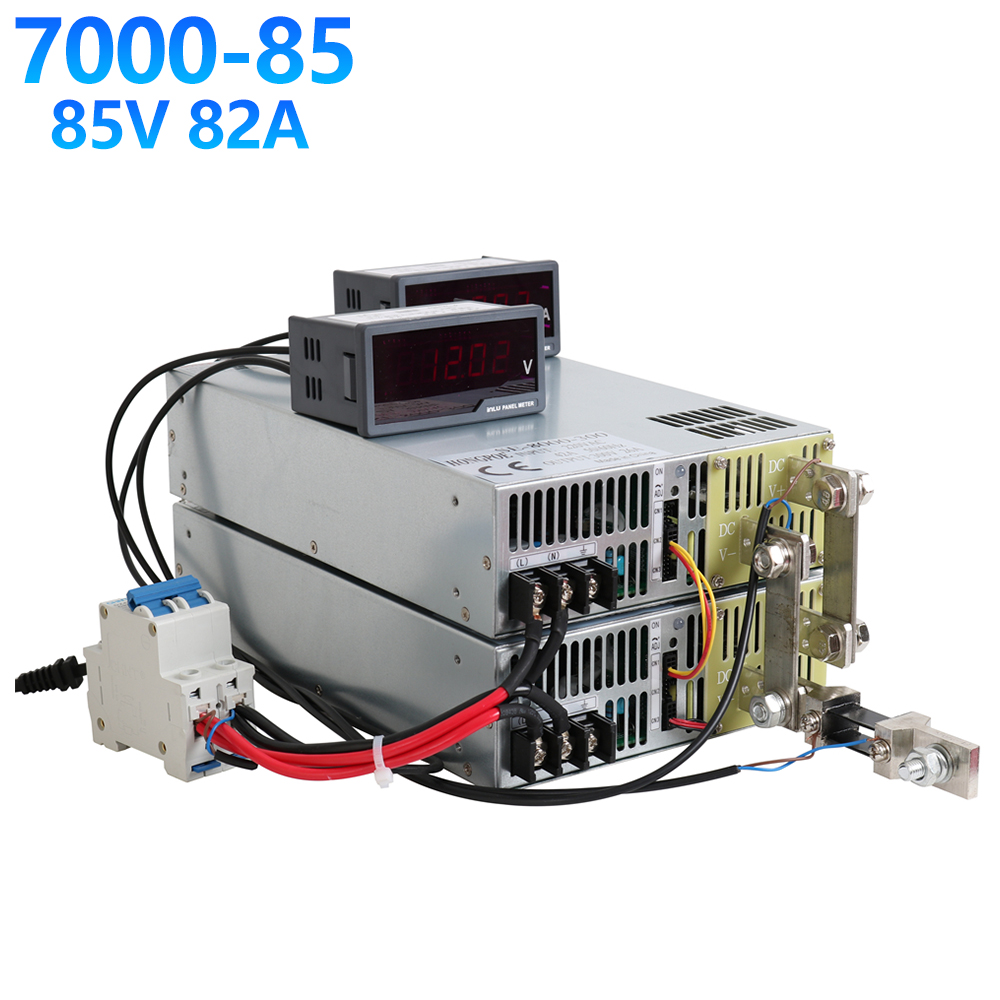 HONGPOE 7000W 82A 85V power supply with 0-5V analog signal control, adjustable 0-85V output, SE-7000-85V model, PLC compatible, accepts 110VAC/220VAC input