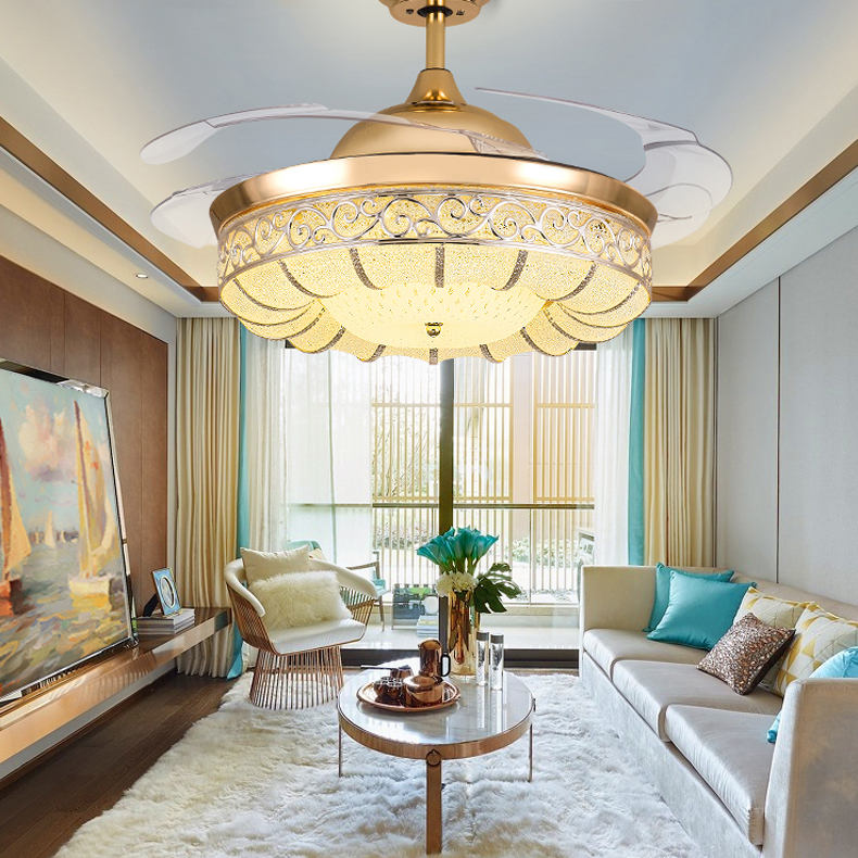 Hot LED ceiling fan with invisible lights, remote-controlled timing and warm white pendant lamp features
