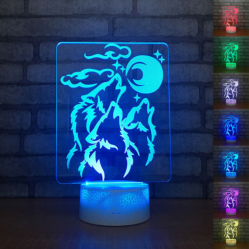 Hot Sale Cartoon LED 3D Wolf Night Light RGB 7 Colors Mood 3D Table Lamp for Home Decor Sensor Light
