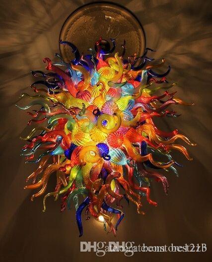 Hot Sale Colorful Murano Glass Large Chandelier LED Lights Style Hand Blown Glass Art Pendant Light Air Shipping Glass Art Lighting