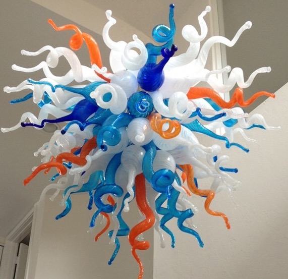 Hot Sale Crystal LED Pendant Light Glass Designed Hand Blown Glass Chandelier Pretty Colored Hotel Decoration Chain Ceiling Chandelier