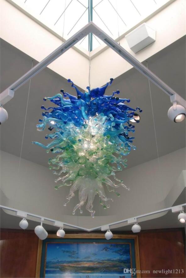 Hot Sale Inspired Murano Glass Chandelier Shade Color High Hanging Blown Glass Pendant Chandeliers with LED lights