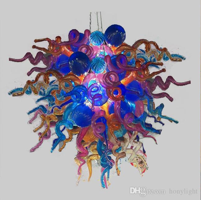 Hot Sale Multi Colored Handmade Blown Glass Small Chandelier LED Bulbs Murano Glass Hotel Lobby Elegant Art Deco Style Chandeliers