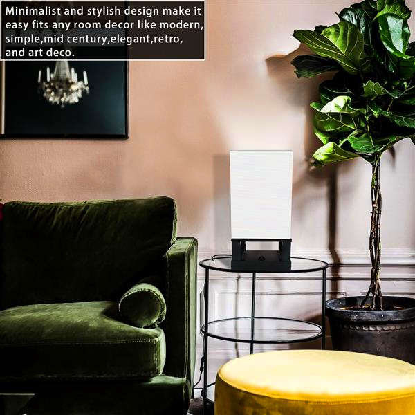 Hot selling 40W table lamp with dual USB ports, black square base, warm light, no bulb included (US standard)