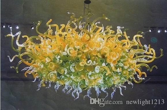Hotel Banquet Hall with Elegant High Ceiling and Art Deco Green Glass Chandelier - Modern Crystal Lighting Fixture