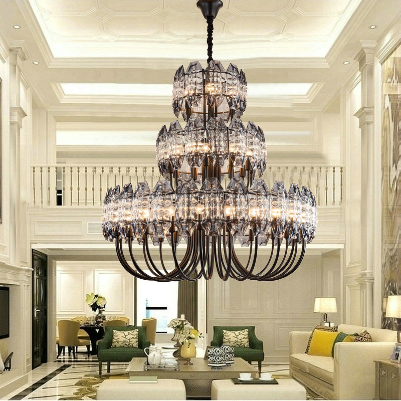Hotel Engineering Pendant Lamps: Large Crystal Chandeliers for Villa Duplex Lighting, Nordic Modern Style for Living and Dining Rooms