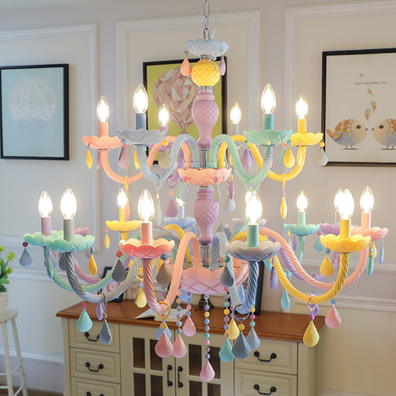 Hotel Shop Creative Chandeliers Princess Bedroom Crystal Lamp American Living Room Restaurant Pendant Lamps Color Crystal Chandelier Lights