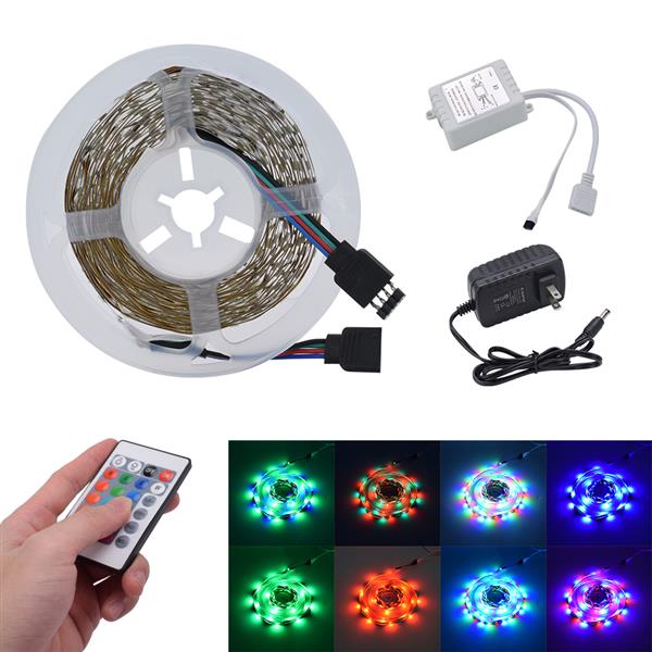 Hot-selling 300-LED SMD3528 24W RGB IR44 light strip set featuring white lamp plate and IR remote control