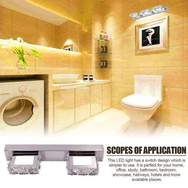 Hot-selling 9W ZC001209 crystal surface bathroom/bedroom lamp with warm white light, silver finish, super brightness and waterproof wall mount