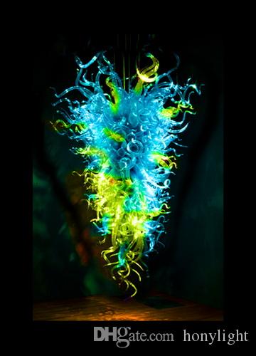 Hot-selling vintage pendant lights with turquoise and green LED bulbs in hand-blown glass chandelier style