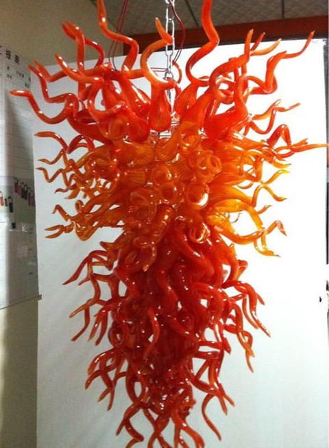 House Fancy Light Chandeliers Wholesale Lamps Energy Saving Lights Source Orange Color Hand Blown Glass Hanging Chandelier Lamp