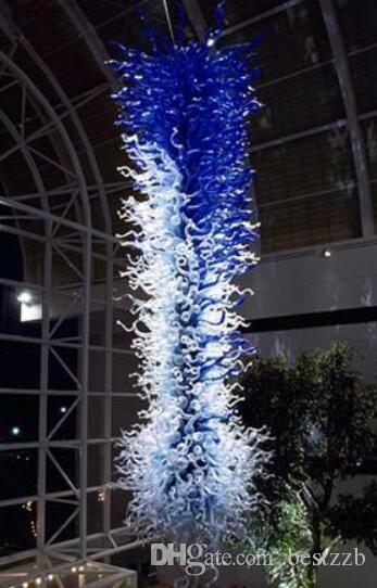 Huge cobalt blue LED chandelier with ground floor lighting and UL-certified glass art pendant lamp