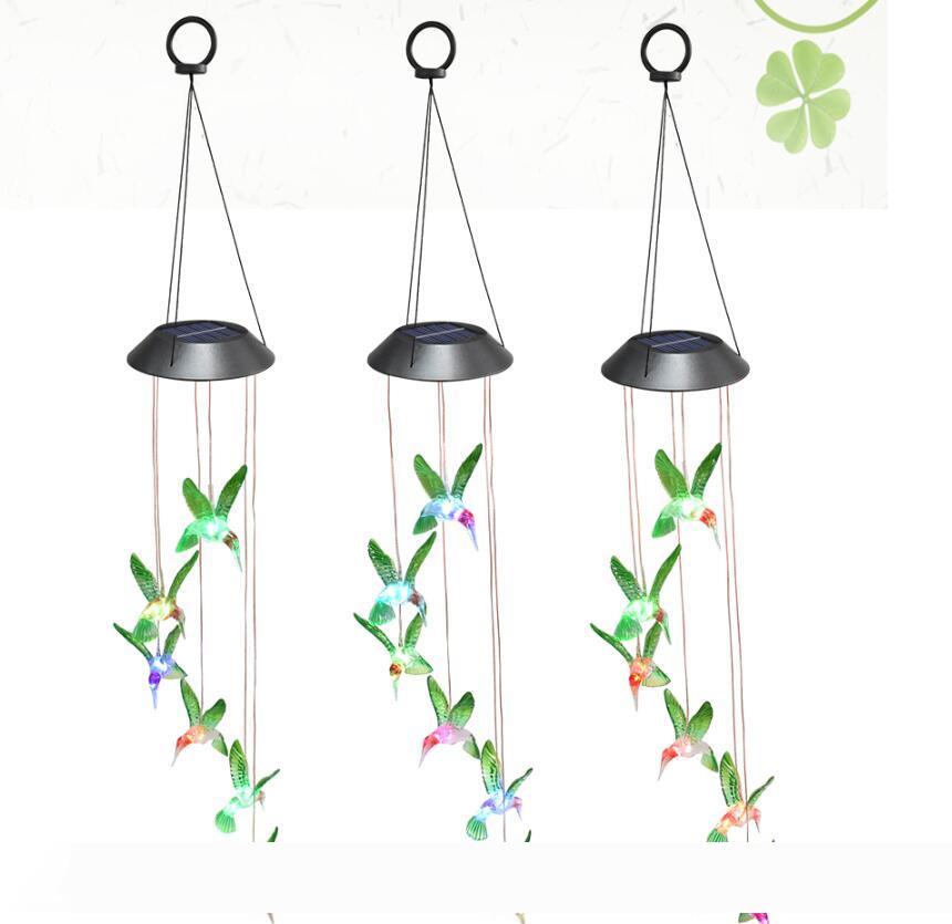 Humming Bird Solar LED Wind Chime Lights for Patio Yard Decoration with Color Changing Feature