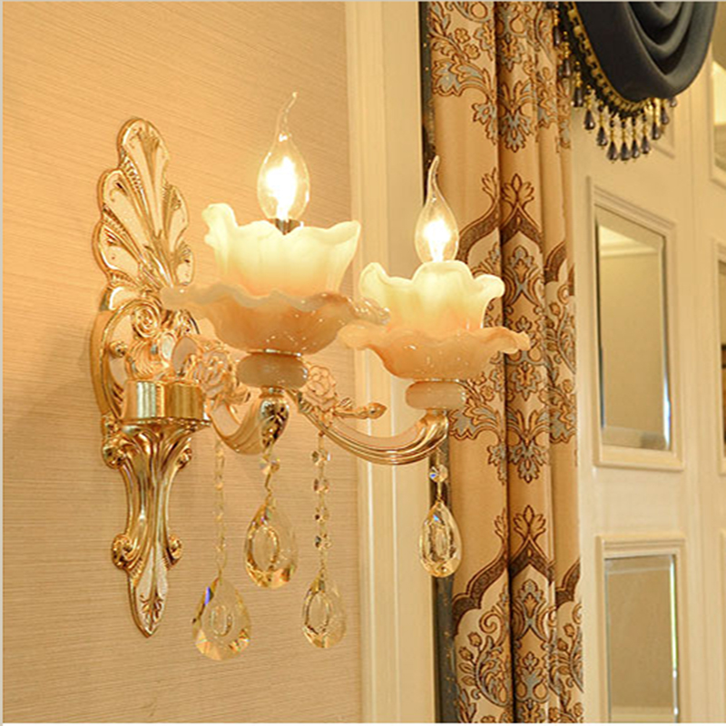 Imitation jade crystal wall lamp with zinc alloy for living room TV background, bedroom bedside, or villa hotel staircase corridor lighting