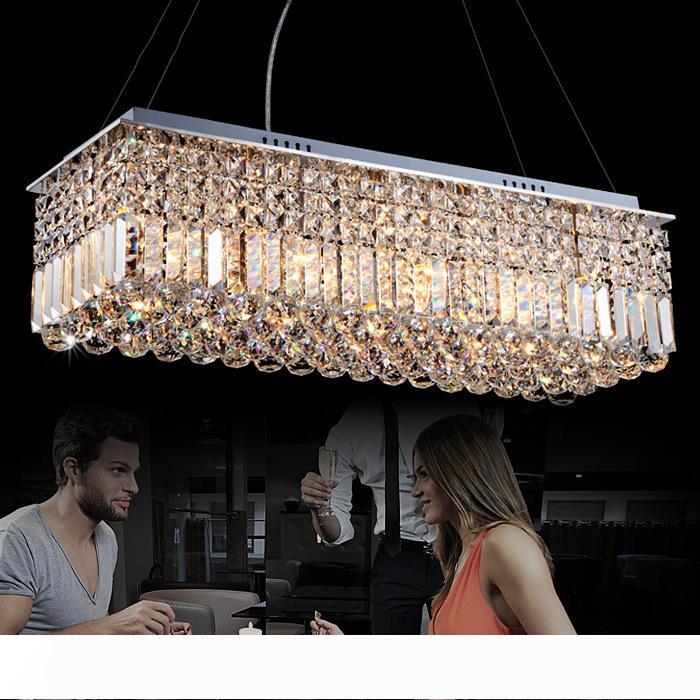 Indoor modern rectangle crystal chandelier with rain drop design for dining room lighting
