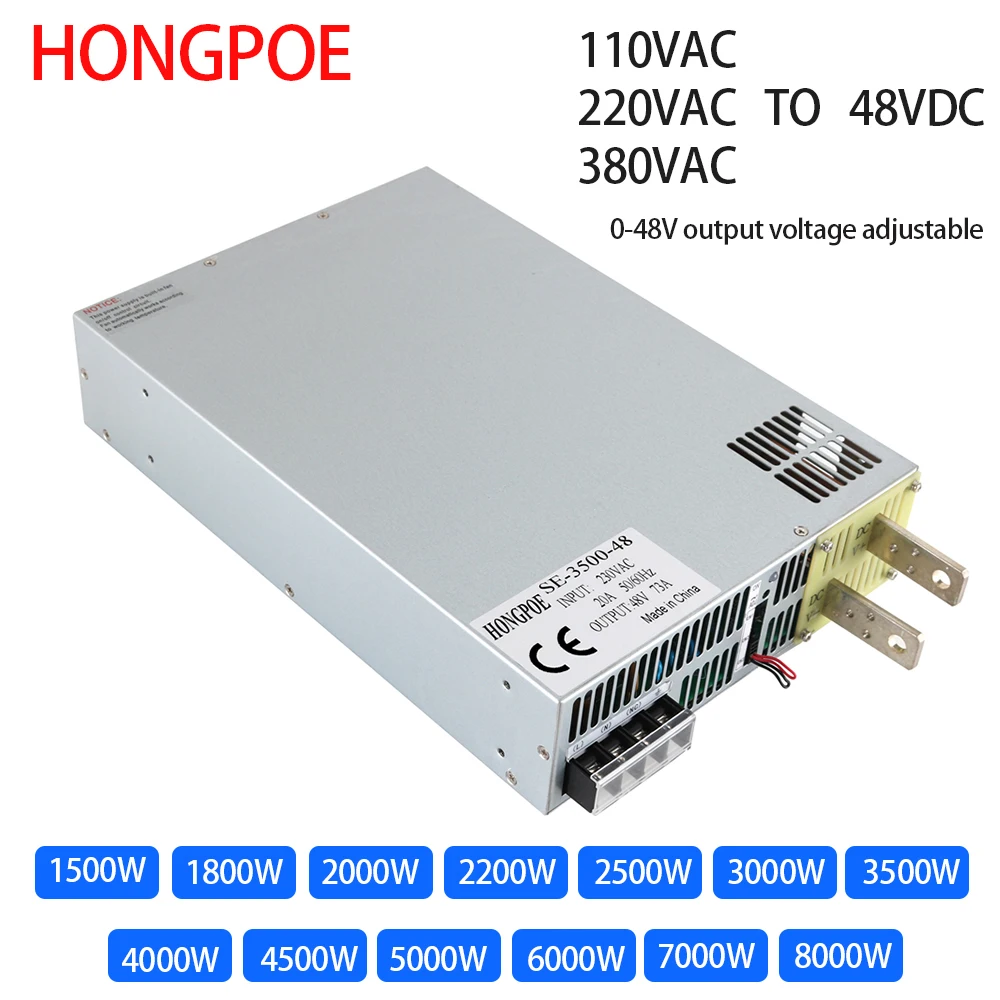 Industrial-grade 48V AC/DC switching power supply with adjustable output from 1500W to 8000W capacity