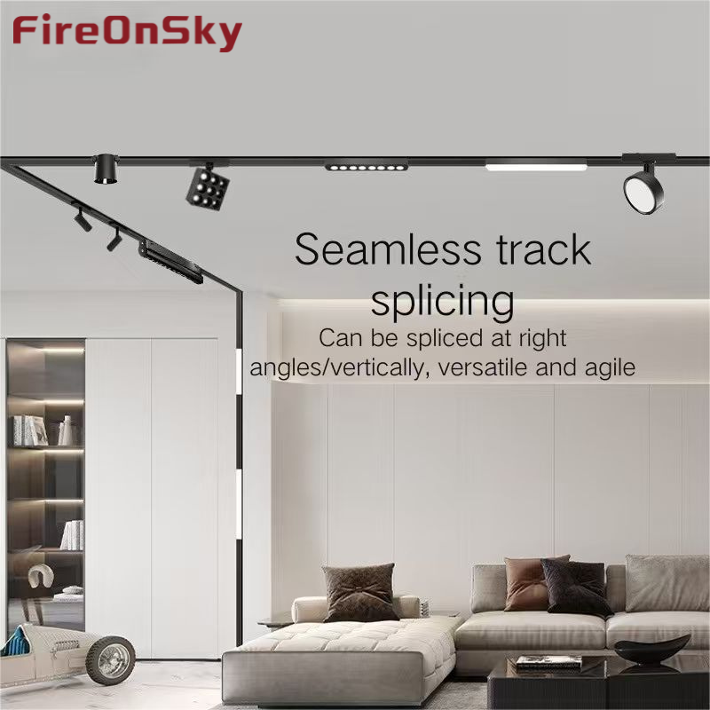 Intelligent ultra-slim magnetic track lighting for living rooms - surface-mounted LED spotlights with wide floodlight coverage, no main light required, easy installation
