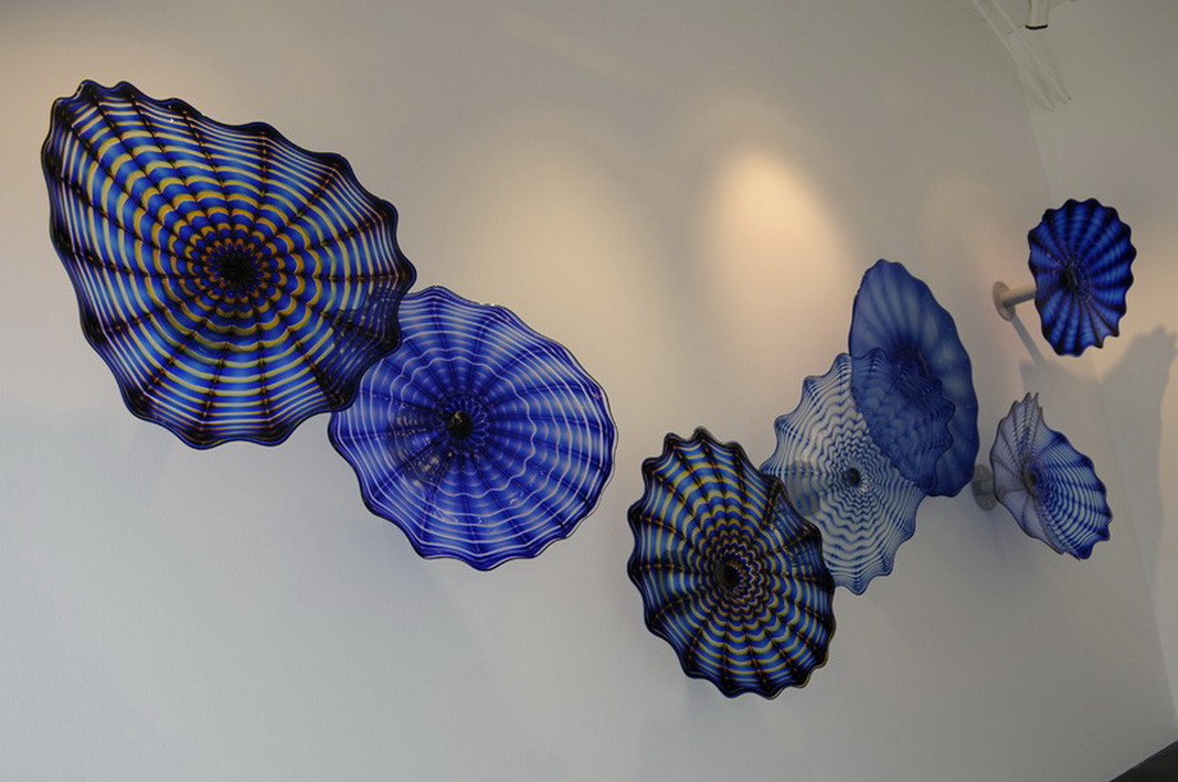Interior flush mount blue Murano glass wall lamps for hotel hallway decoration