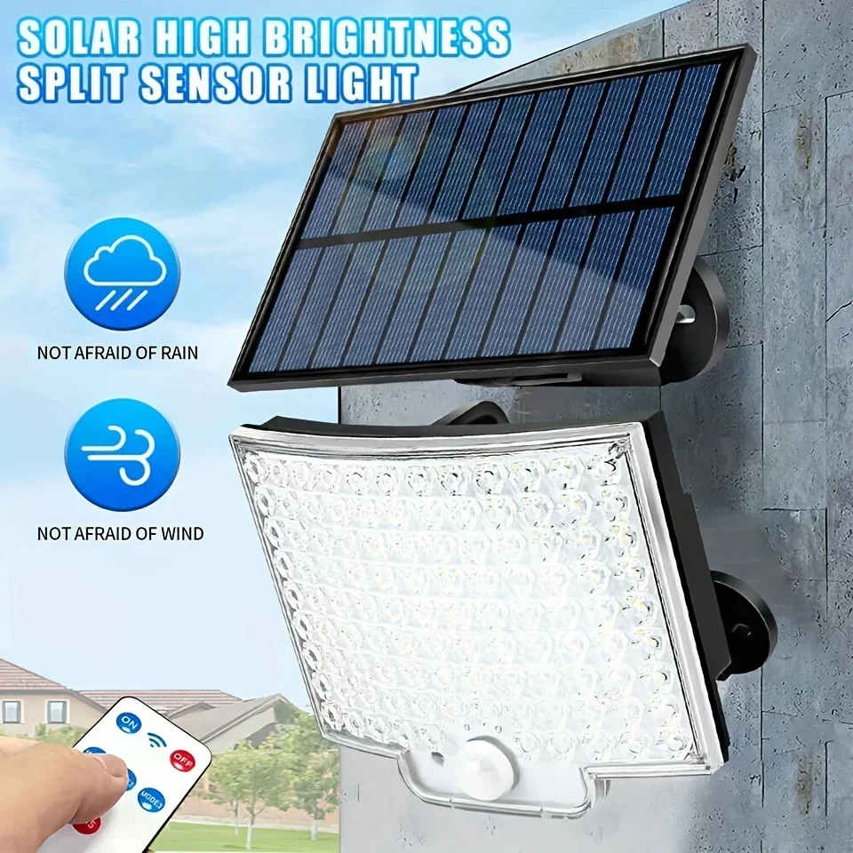 IP65-rated waterproof solar outdoor LED light featuring motion sensor and remote control for secure garage or porch illumination