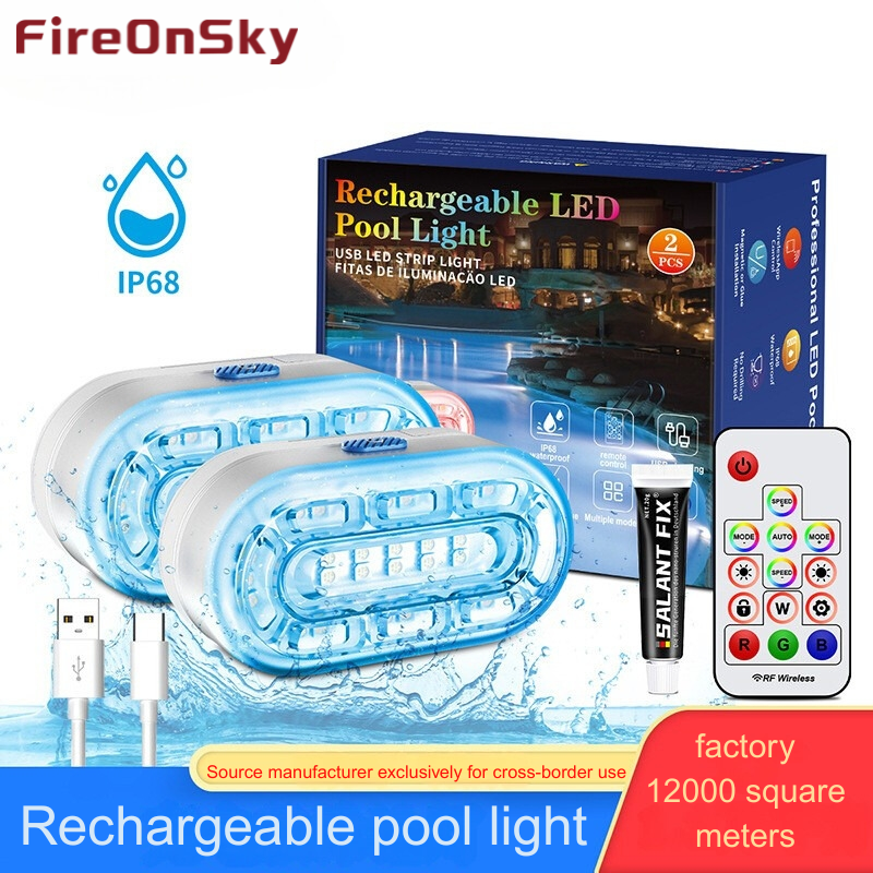 IP68 waterproof rechargeable pool light featuring 21 LEDs, magnetic and suction cup mounting, 50-hour RGB LED strip for outdoor pool parties and decor