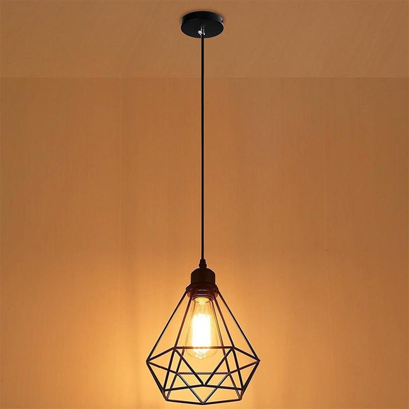 Iron cage pendant light shade with vintage geometric design for ceiling lamps
