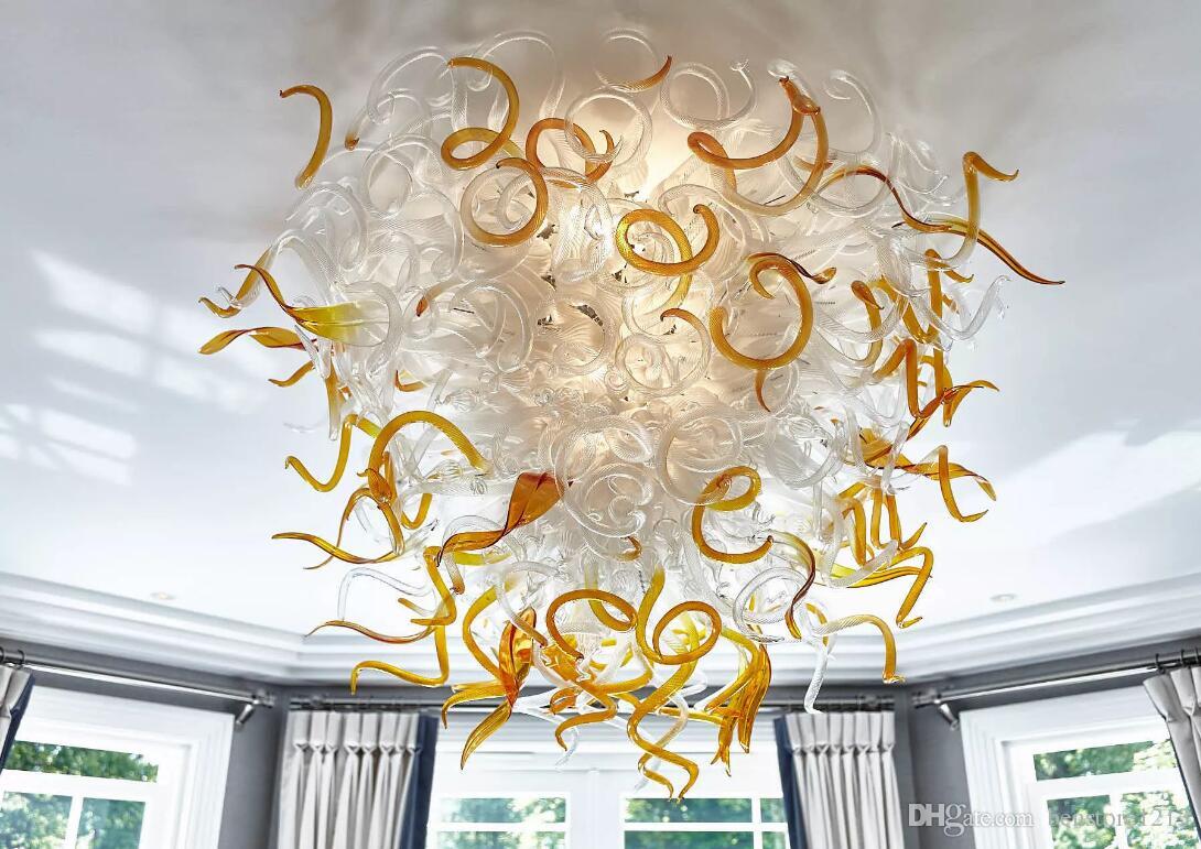 Italian handcrafted blown glass LED chandelier with leaf motif for dining and bedroom ceiling lighting in new homes