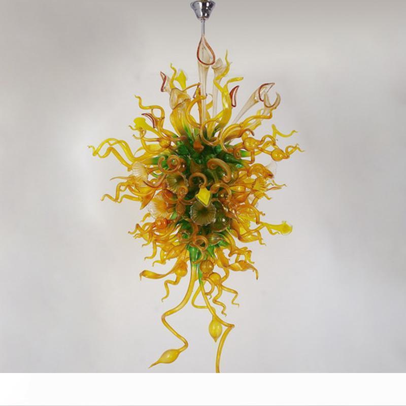 Italian Modern Chandelier with Handcrafted Amber and Green Glass Shades, LED Lighting for Contemporary Decor