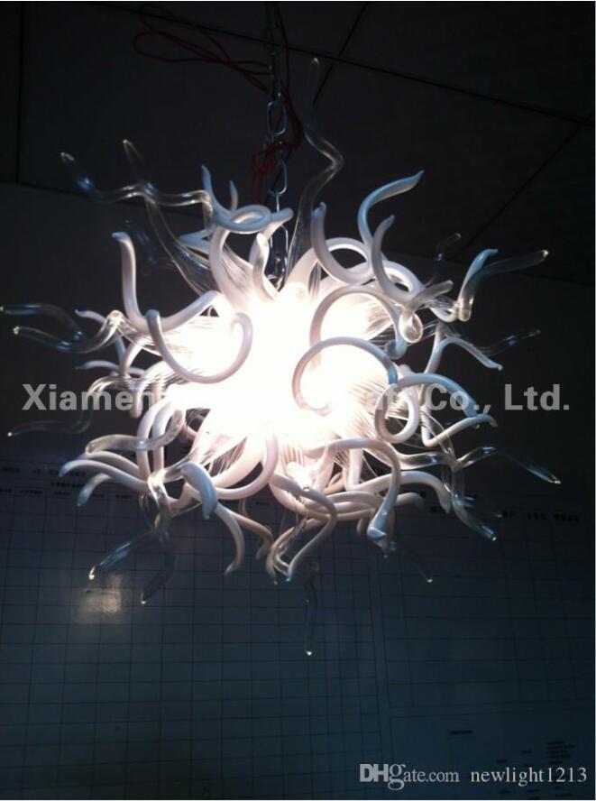 Italian Modern Murano Glass Chandelier with Clear and White Spherical Design, 110-240V UL Certified Crystal Ceiling Pendant Light for Bedrooms