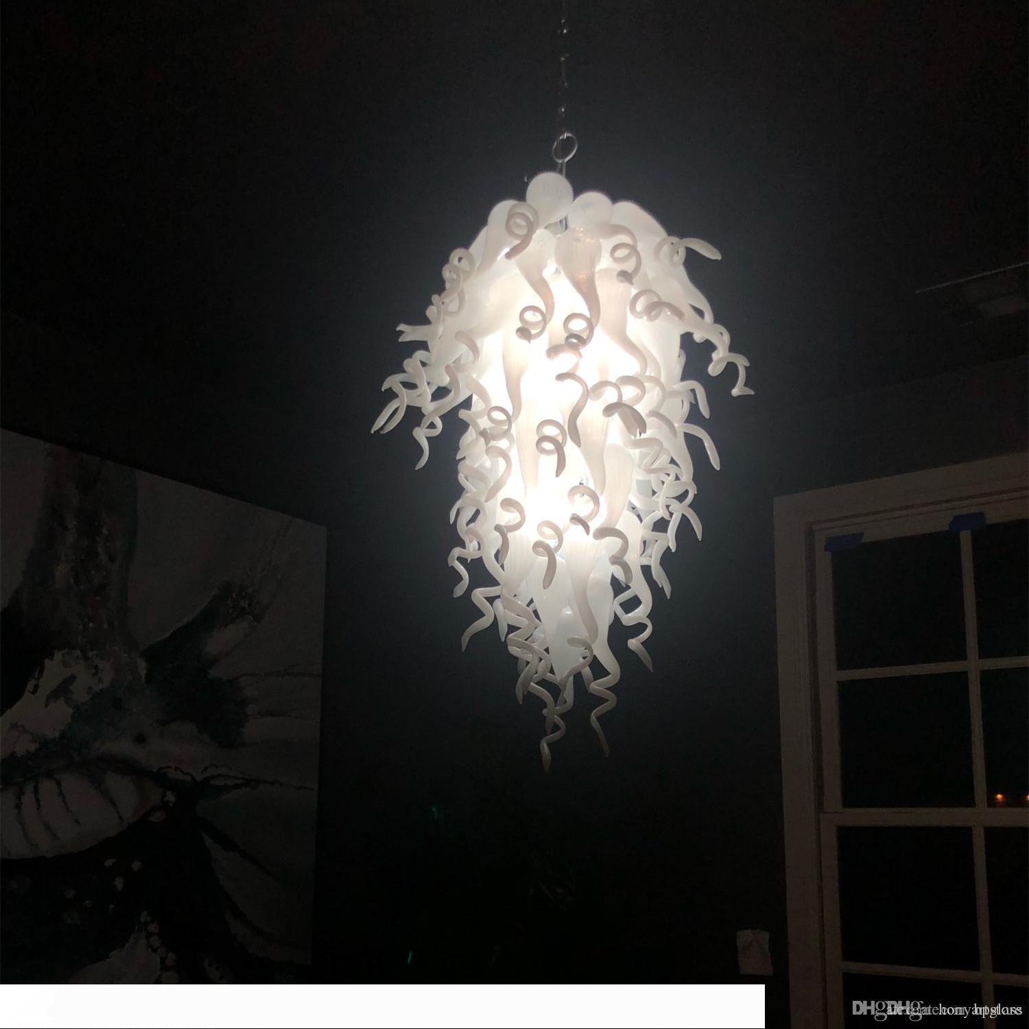 Italian-style elegant long Murano glass LED chandelier for lobby, kitchen, or foyer with free shipping