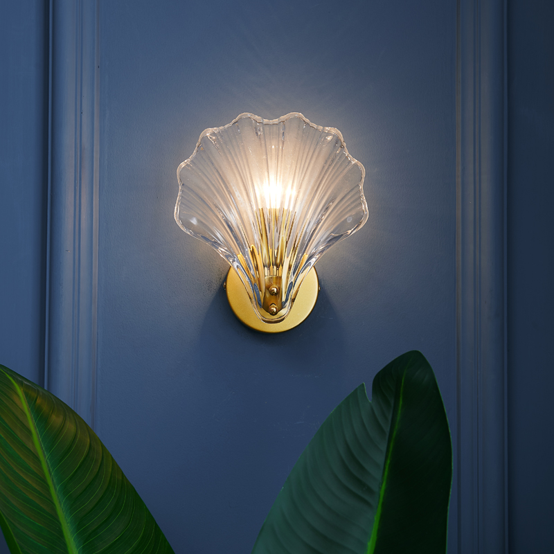 Italian-style Master Bedroom Wall Lamps Simple Shell Glass Wall Light Modern Living Room Background Lights Aisle Staircase House Sconce Bedside Deco