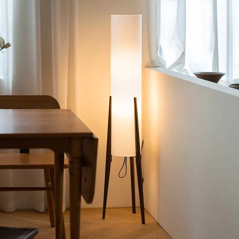 Japanese-inspired wooden floor lamp for living room or bedroom, creating a medieval Zen ambiance with artistic lighting