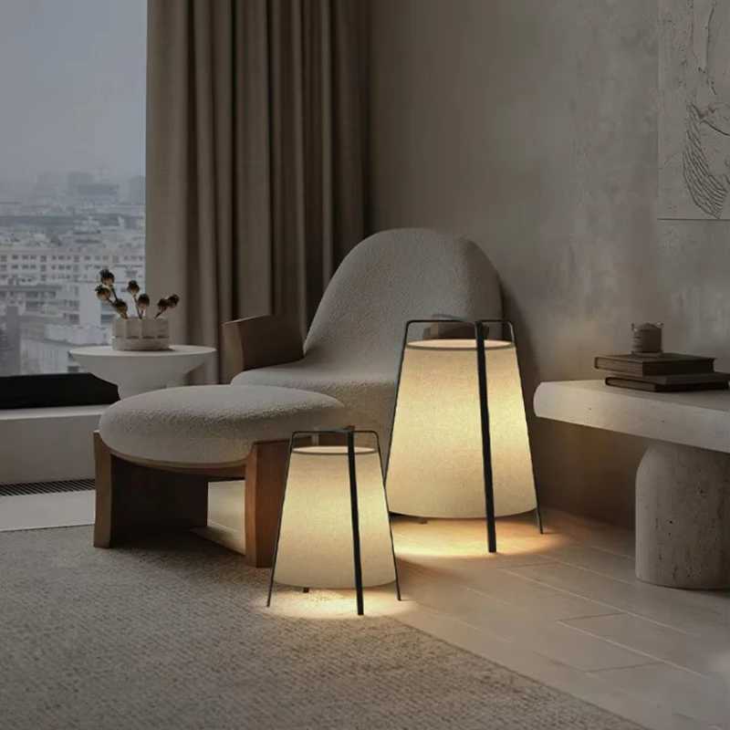 Japanese-style fabric floor lamp with Wabi Sabi Zen art decor for living spaces